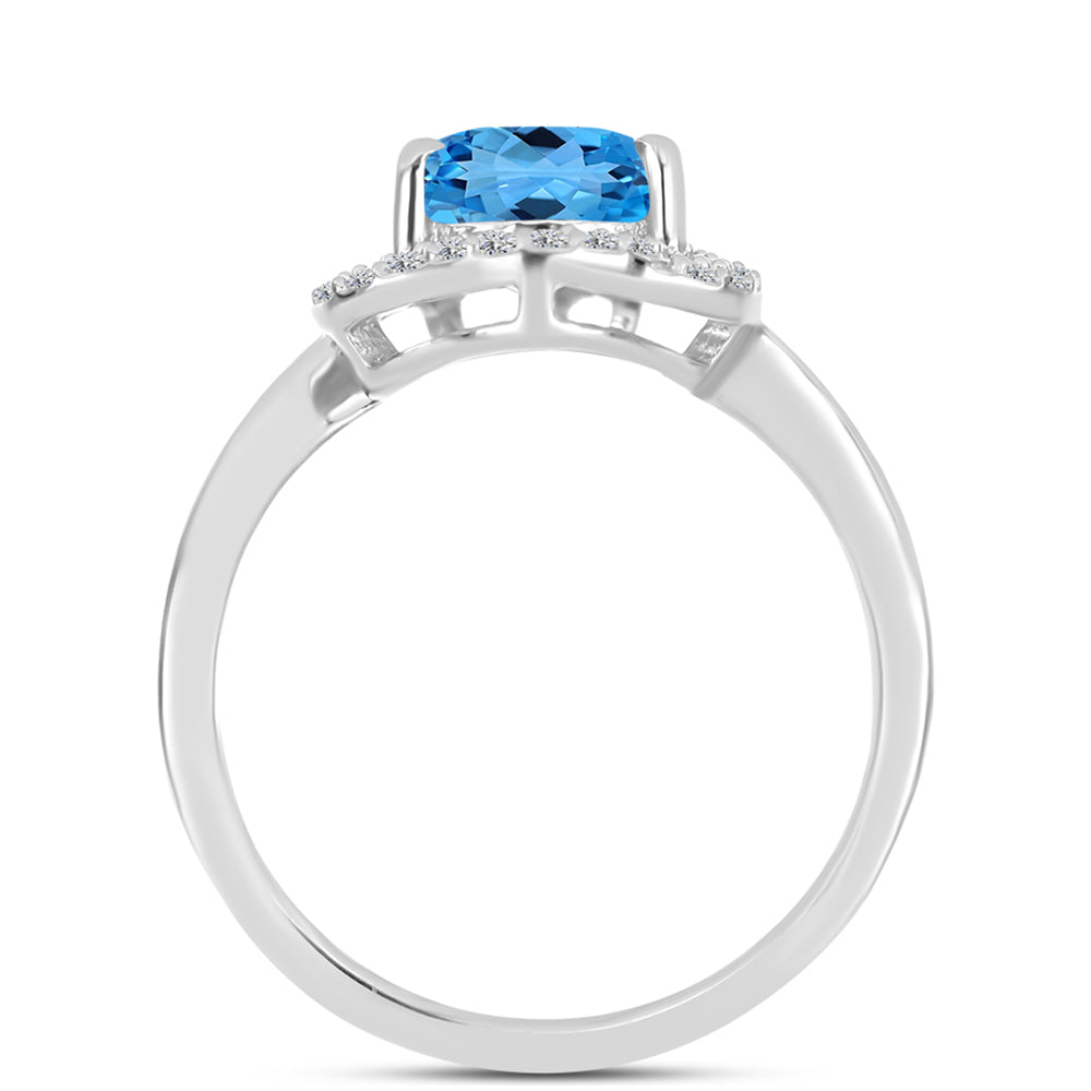 Anillo de Plata con Topacio Azul Suizo y Topacio Blanco