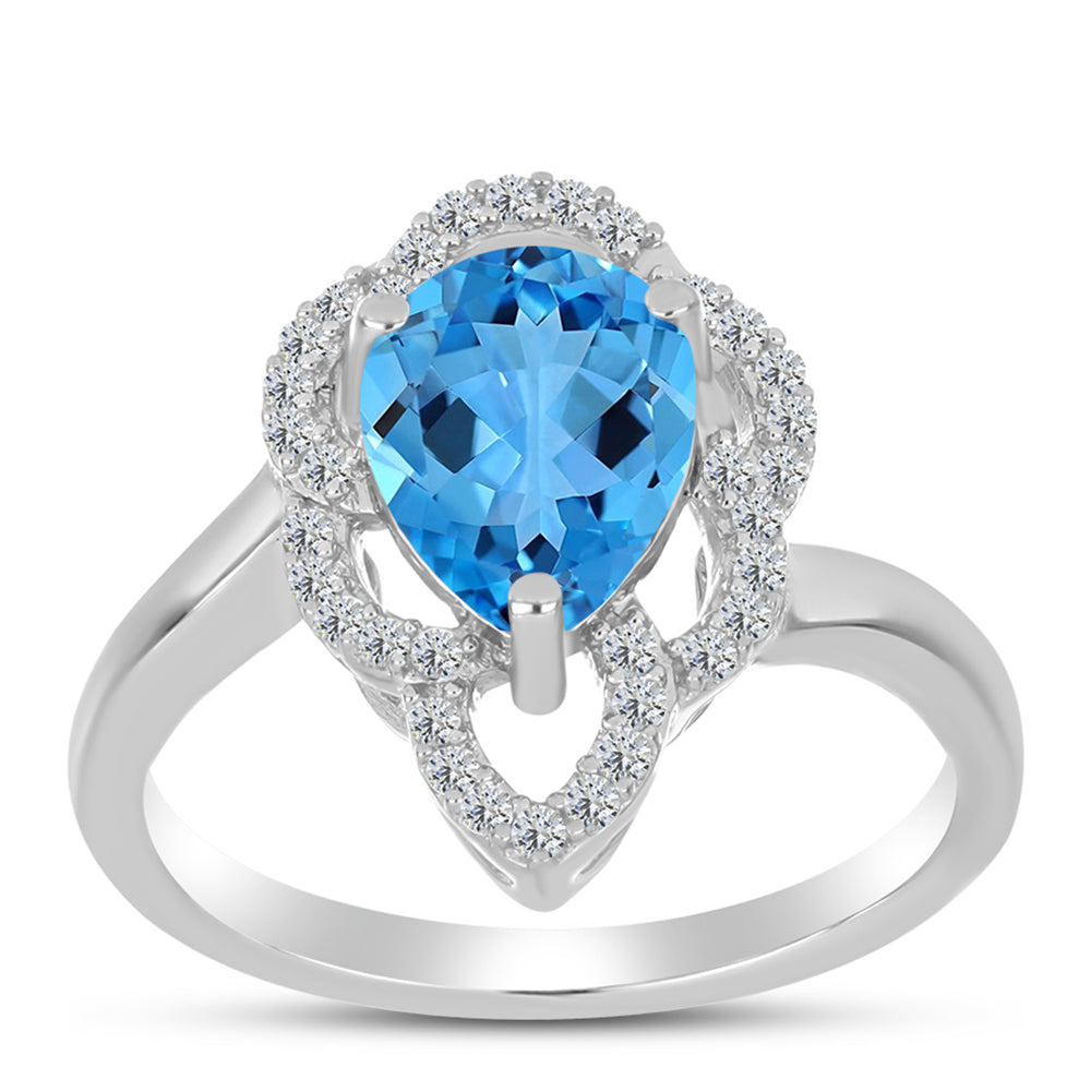 Anillo de Plata con Topacio Azul Suizo y Topacio Blanco 3 