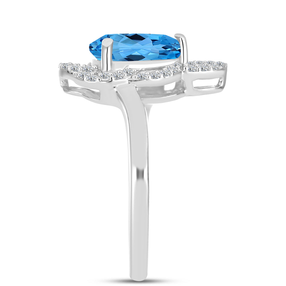 Anillo de Plata con Topacio Azul Suizo y Topacio Blanco 4 