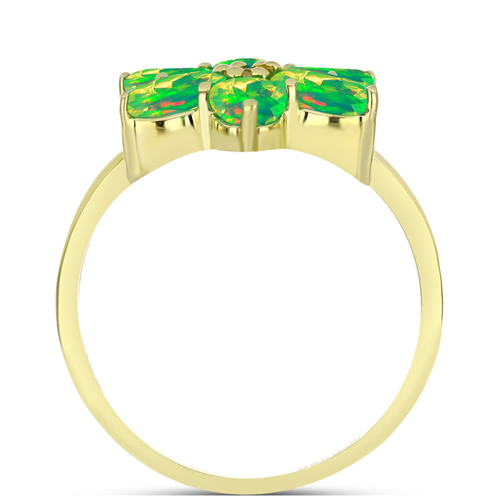 Anillo de Plata Bañada en Oro con Ópalo Verde Etíope de Lega Dembi y Topacio Blanco 2 