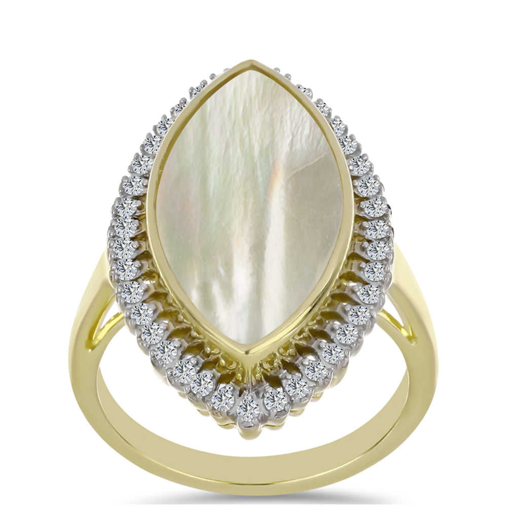 Anillo de Plata Bañada en Oro con Madreperla y Topacio Blanco 3 