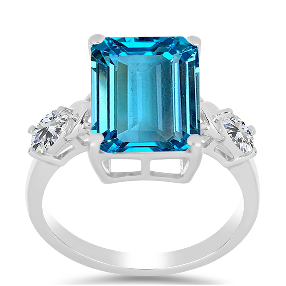Anillo de Plata con Topacio Azul Suizo y Topacio Blanco 3 