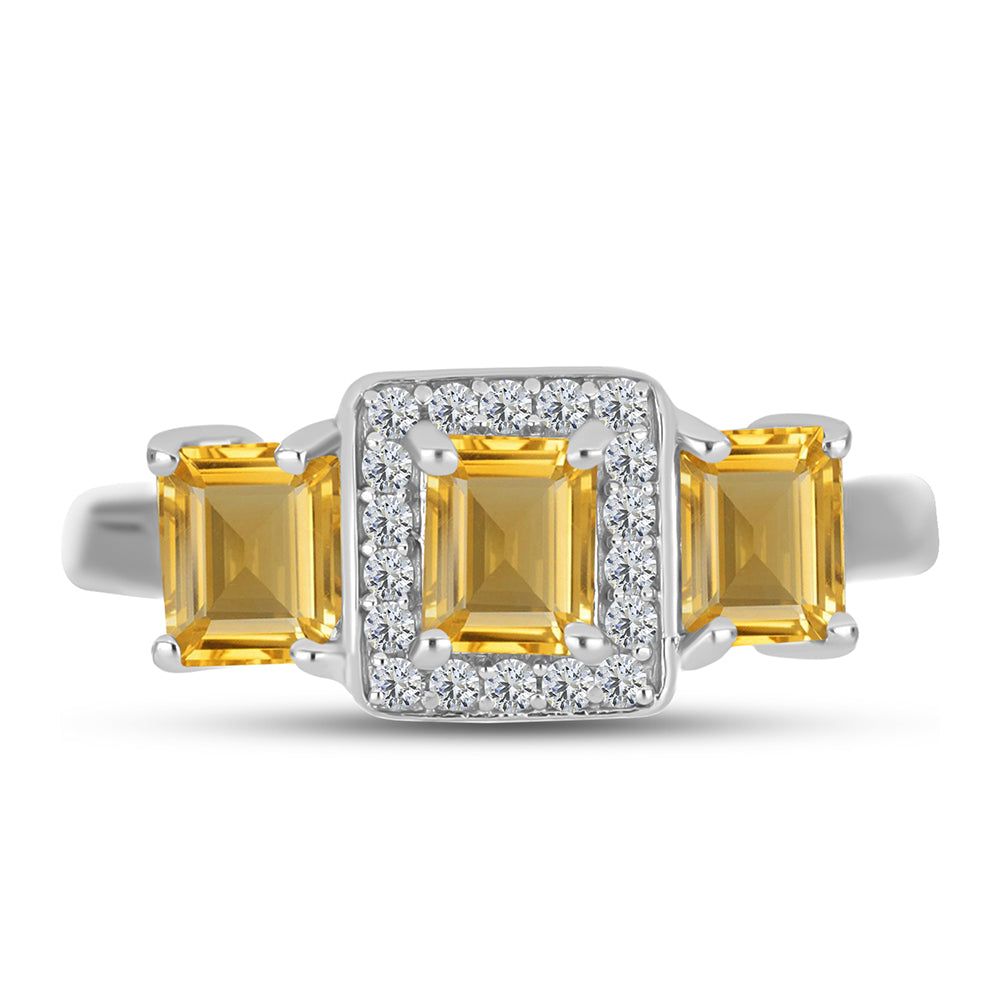 Anillo de Plata con Citrino de los Montes Urales y Topacio Blanco