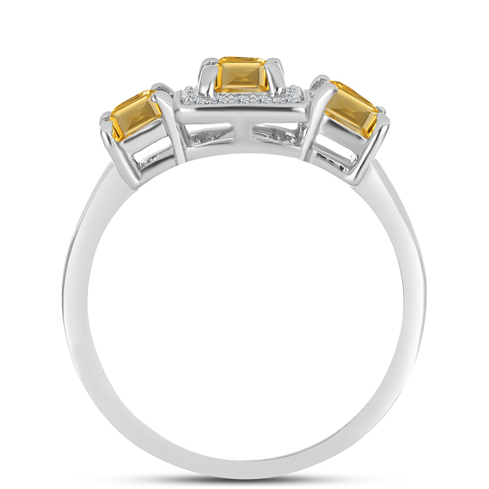 Anillo de Plata con Citrino de los Montes Urales y Topacio Blanco 2 