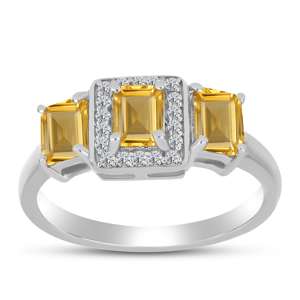 Anillo de Plata con Citrino de los Montes Urales y Topacio Blanco