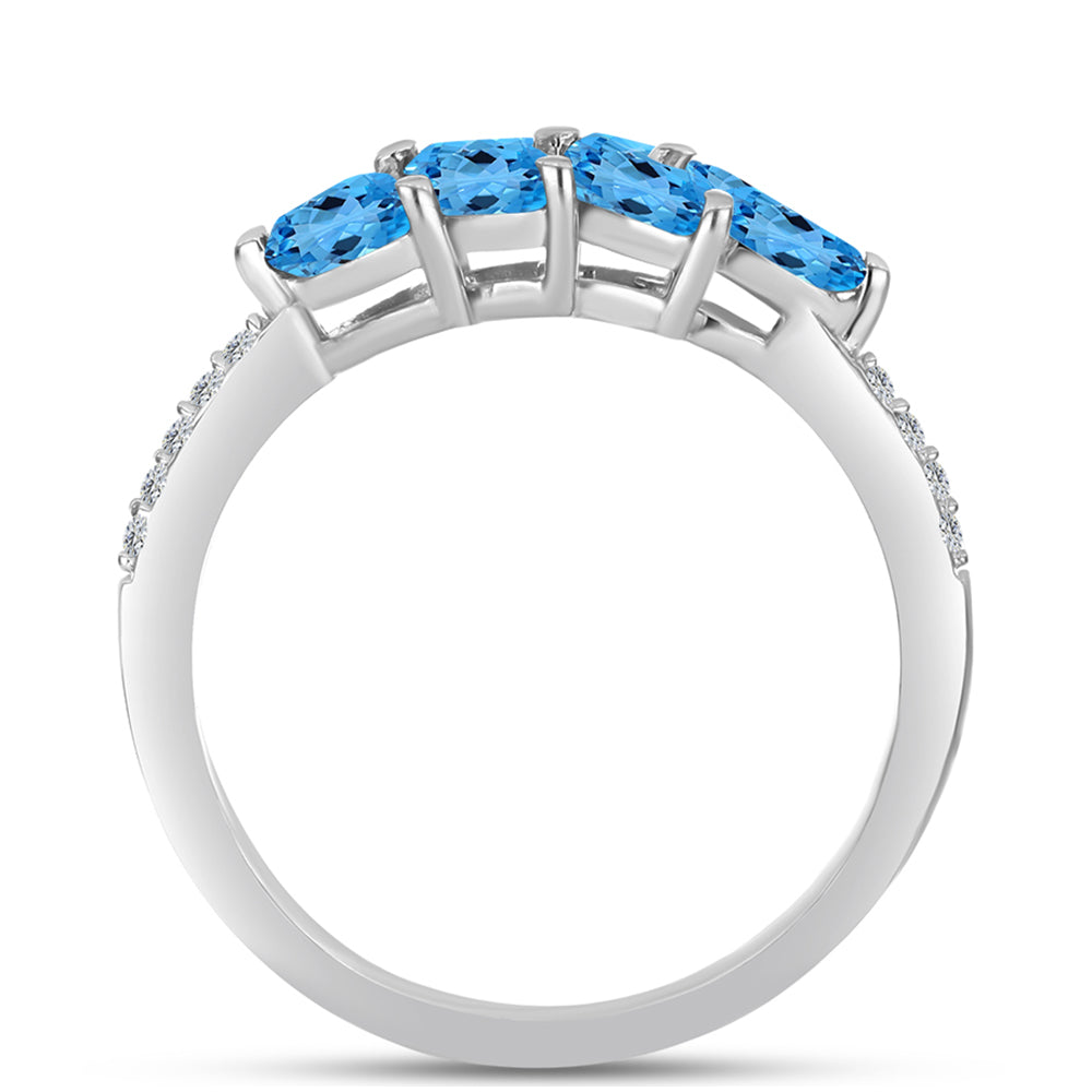 Anillo de Plata con Topacio Azul Suizo y Topacio Blanco 2 