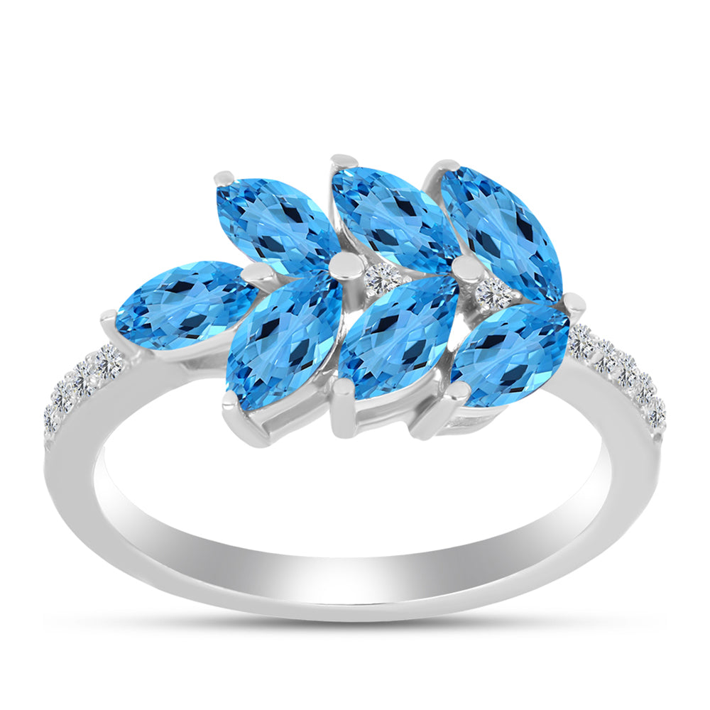 Anillo de Plata con Topacio Azul Suizo y Topacio Blanco