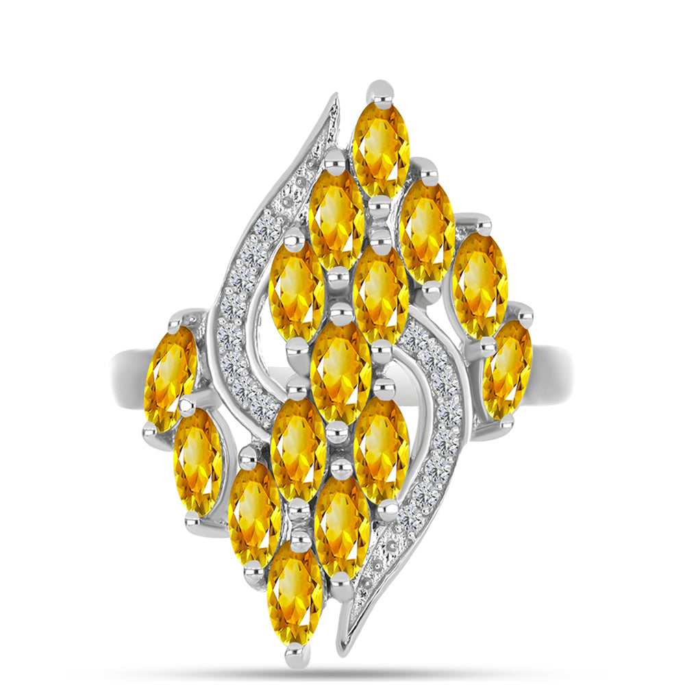 Anillo de Plata con Citrino de los Montes Urales y Topacio Blanco 1 