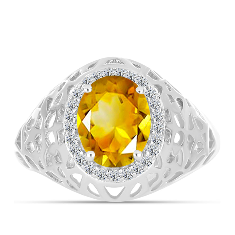 Anillo de Plata con Citrino de los Montes Urales y Topacio Blanco 1 