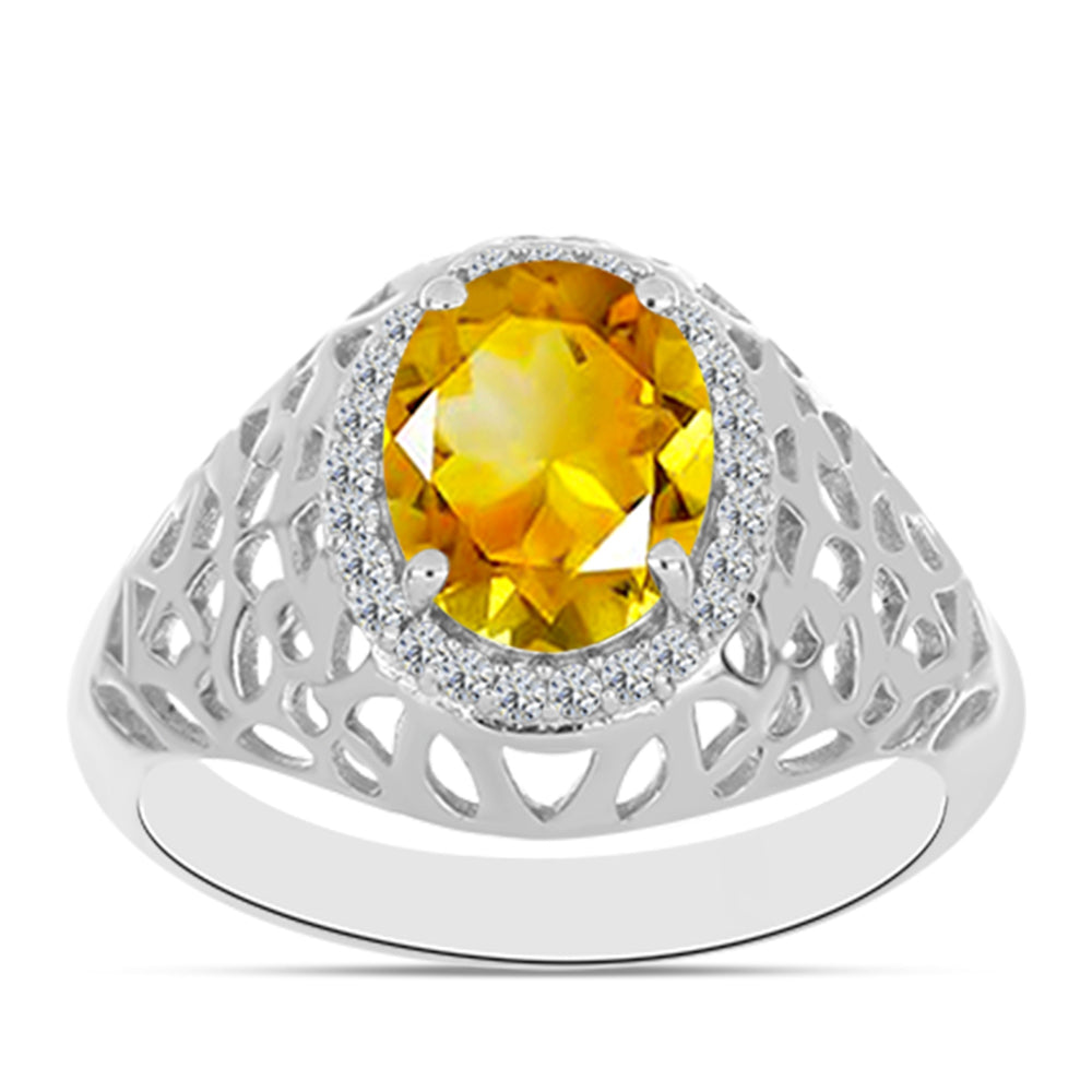 Anillo de Plata con Citrino de los Montes Urales y Topacio Blanco 3 