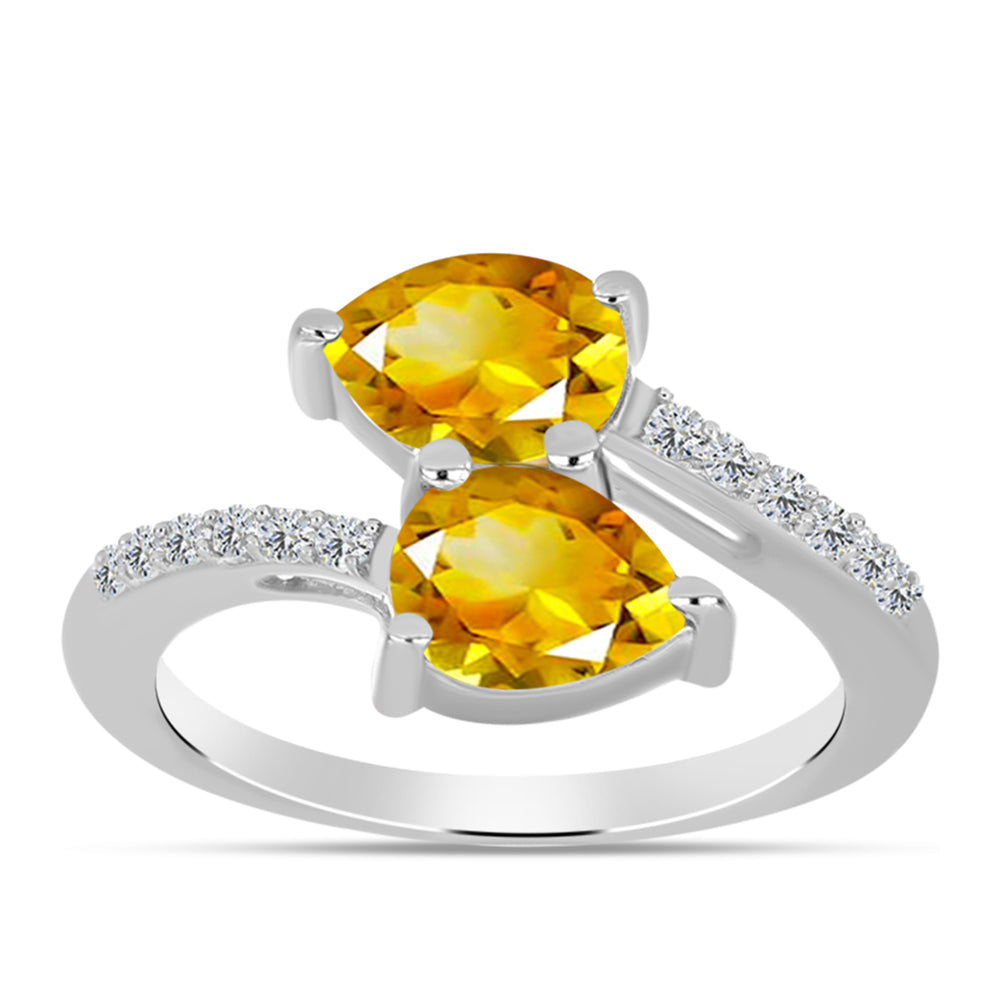 Anillo de Plata con Citrino de los Montes Urales y Topacio Blanco 3 