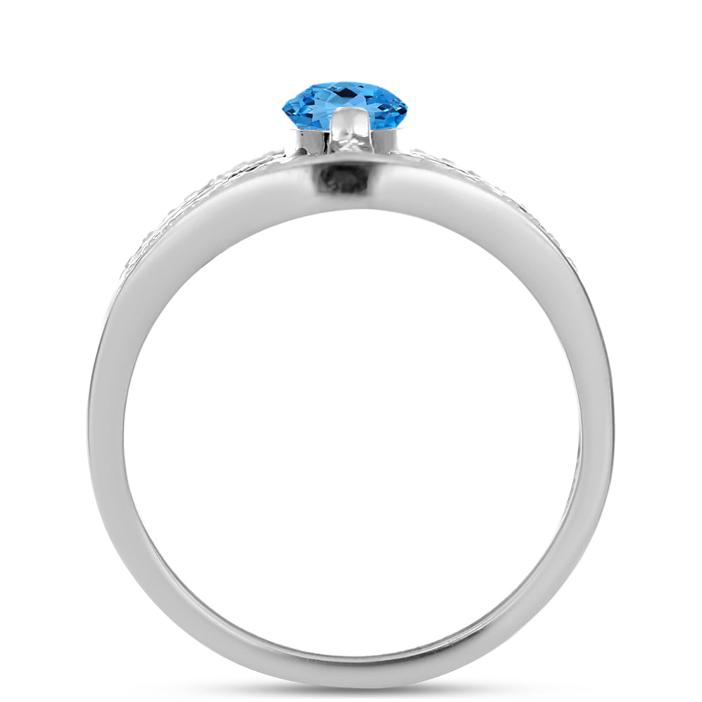 Anillo de Plata con Topacio Azul Suizo y Topacio Blanco 2 