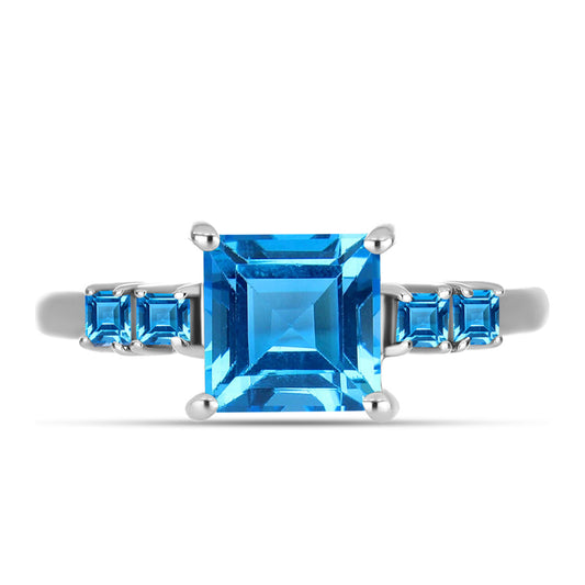 Anillo de Plata con Topacio Azul Suizo