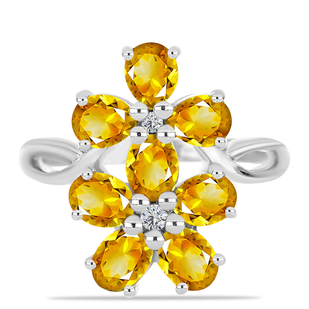 Anillo de Plata con Citrino de los Montes Urales y Topacio Blanco