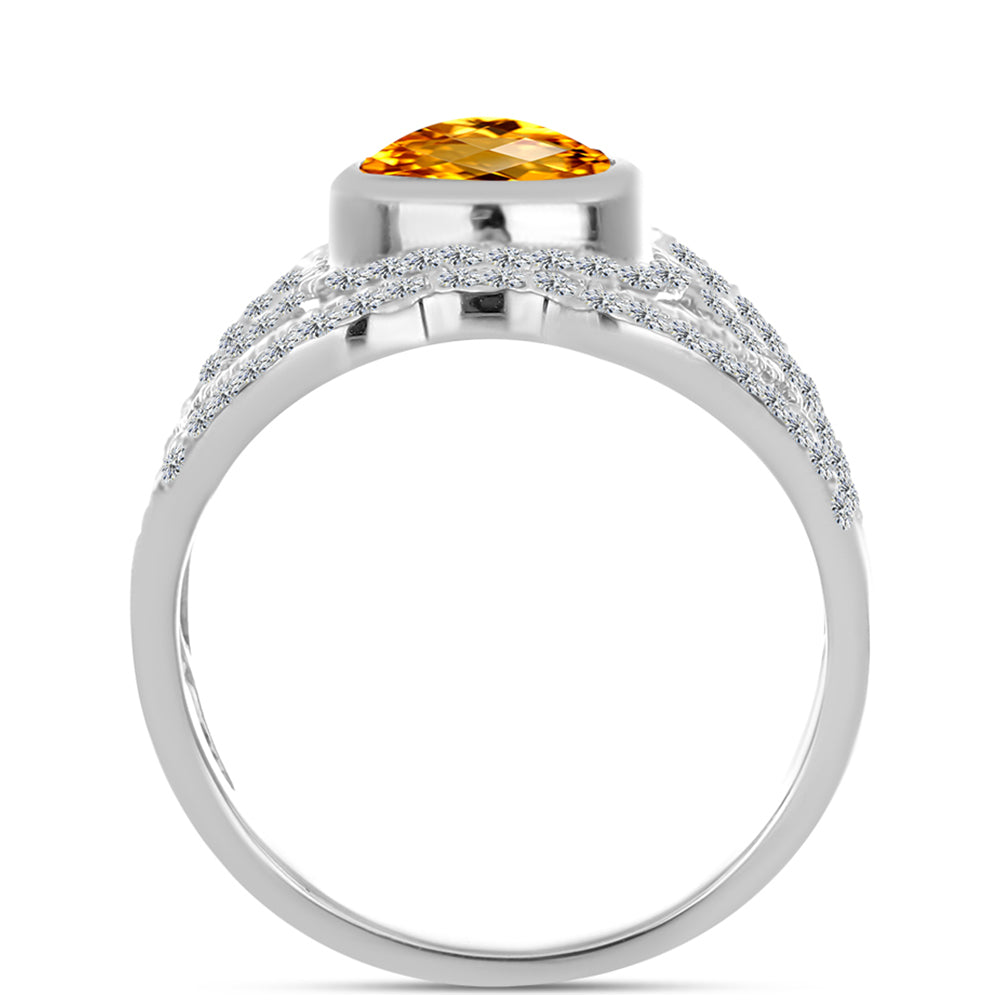 Anillo de Plata con Citrino de los Montes Urales y Topacio Blanco 2 