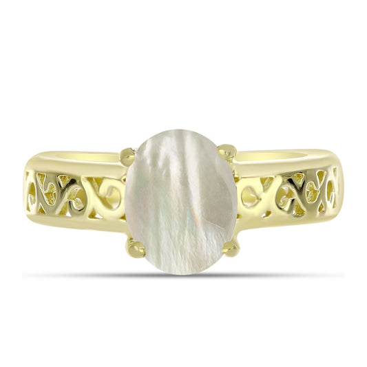 Anillo de Plata Bañada en Oro con Madreperla
