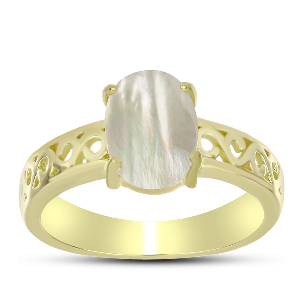 Anillo de Plata Bañada en Oro con Madreperla 3 