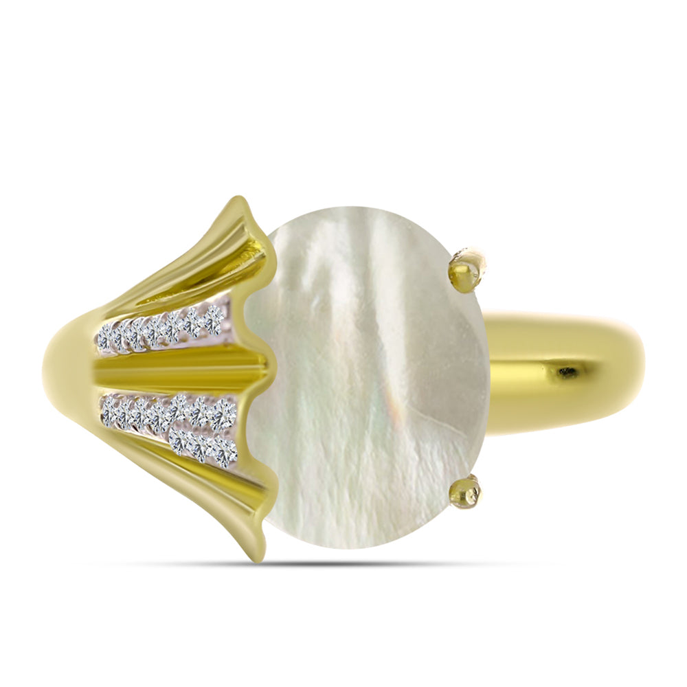 Anillo de Plata Bañada en Oro con Madreperla y Topacio Blanco 1 