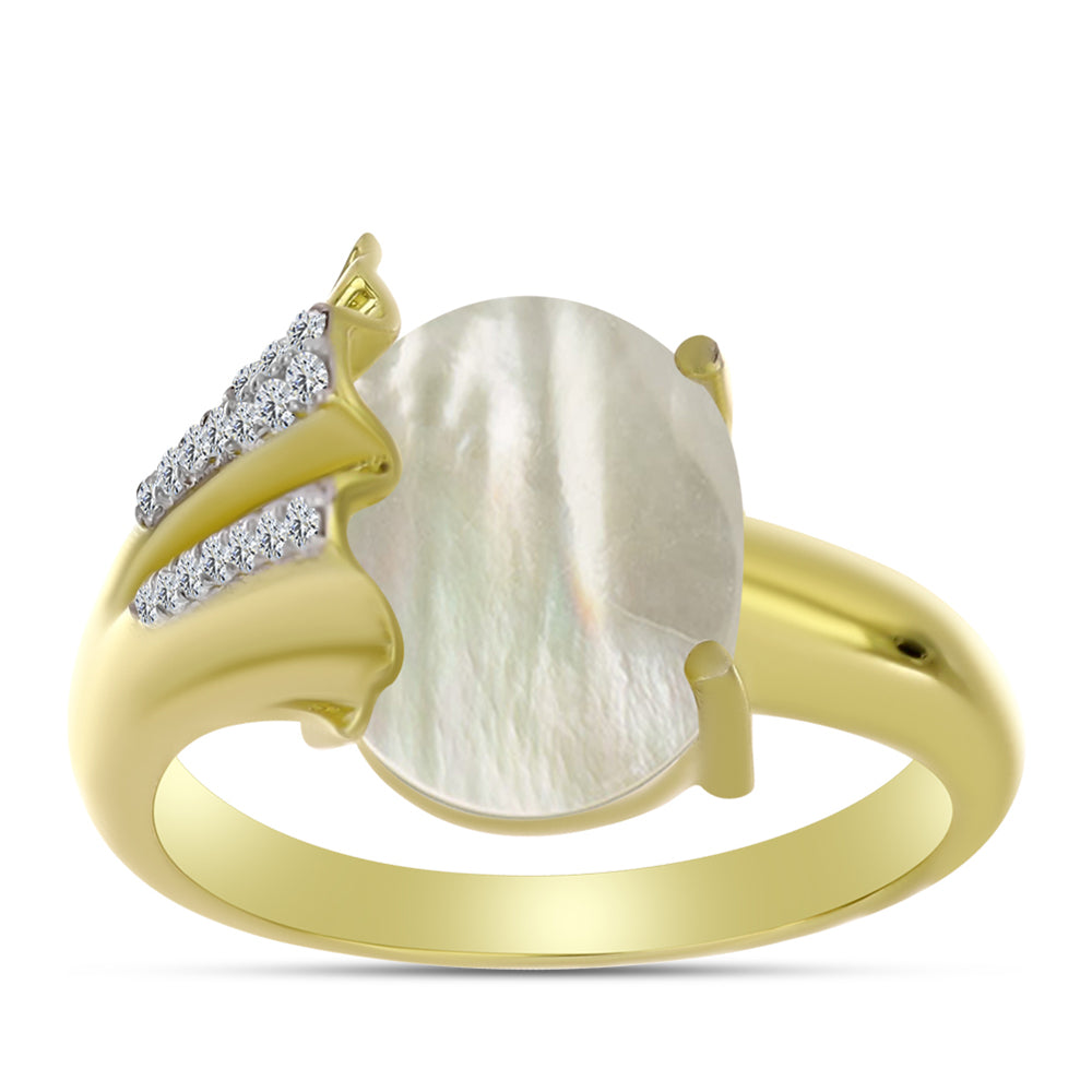 Anillo de Plata Bañada en Oro con Madreperla y Topacio Blanco