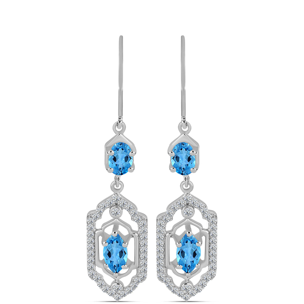 Pendientes de Plata con Topacio Azul Suizo y Topacio Blanco