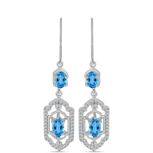 Pendientes de Plata con Topacio Azul Suizo y Topacio Blanco