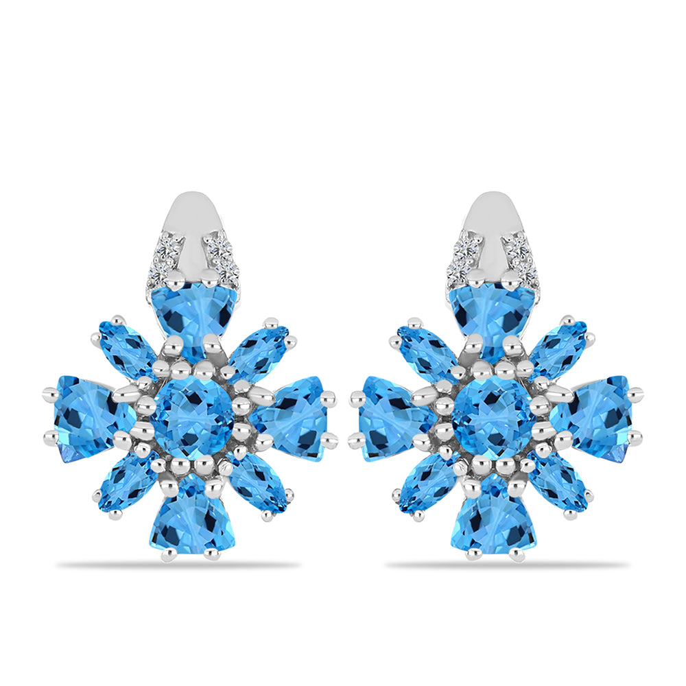 Pendientes de Plata con Topacio Azul Suizo y Topacio Blanco
