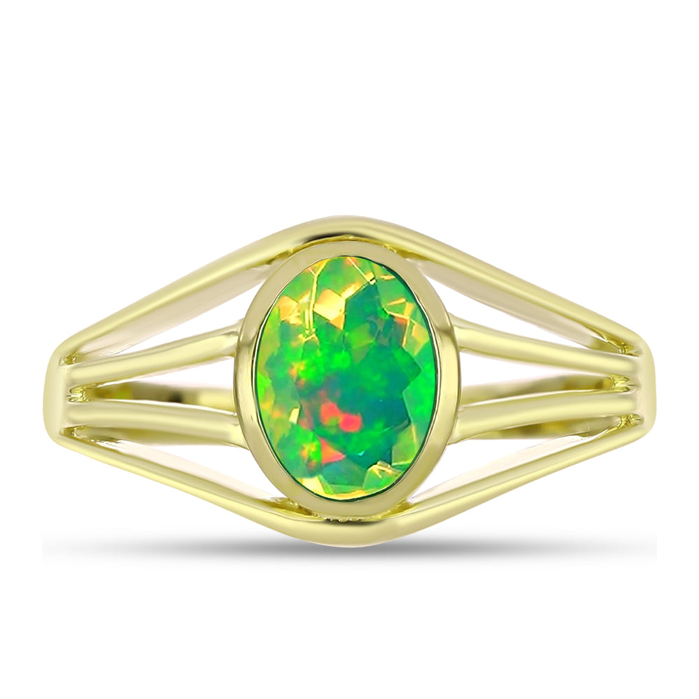 Anillo de Plata Bañada en Oro con Ópalo Verde Etíope de Lega Dembi 1 
