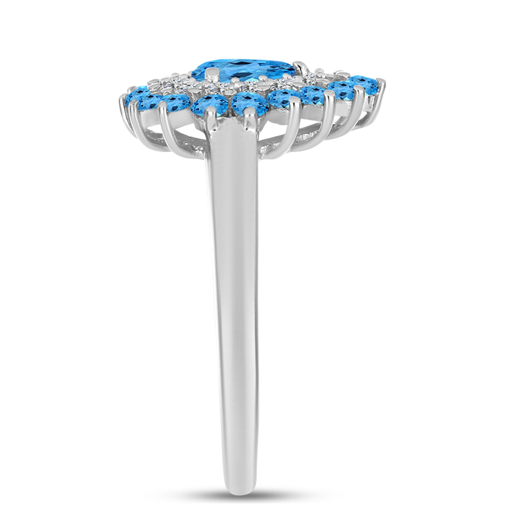 Anillo de Plata con Topacio Azul Suizo y Topacio Blanco 4 
