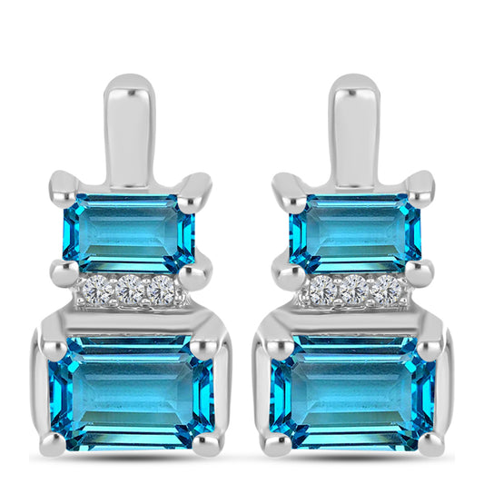 Pendientes de Plata con Topacio Azul Suizo y Topacio Blanco