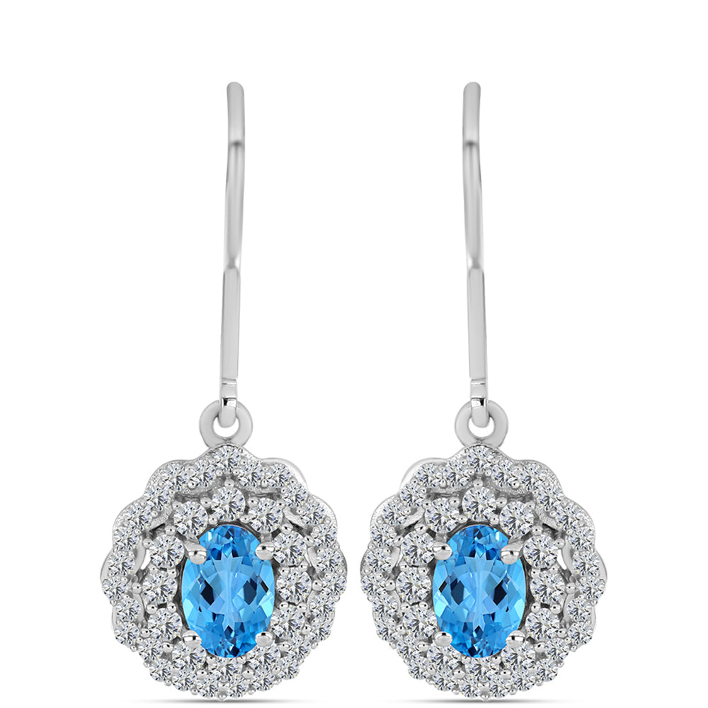 Pendientes de Plata con Topacio Azul Suizo y Topacio Blanco