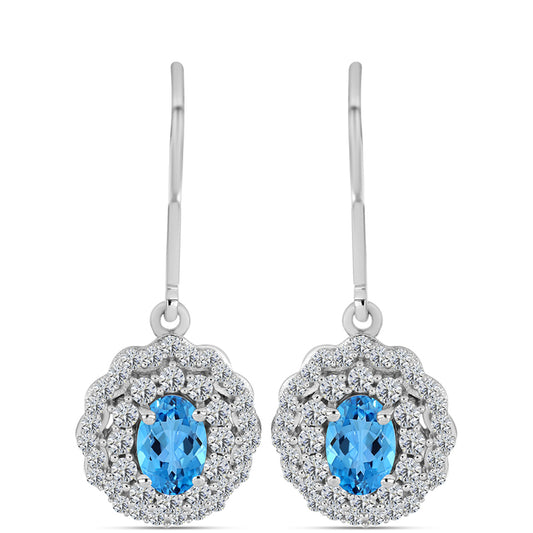 Pendientes de Plata con Topacio Azul Suizo y Topacio Blanco