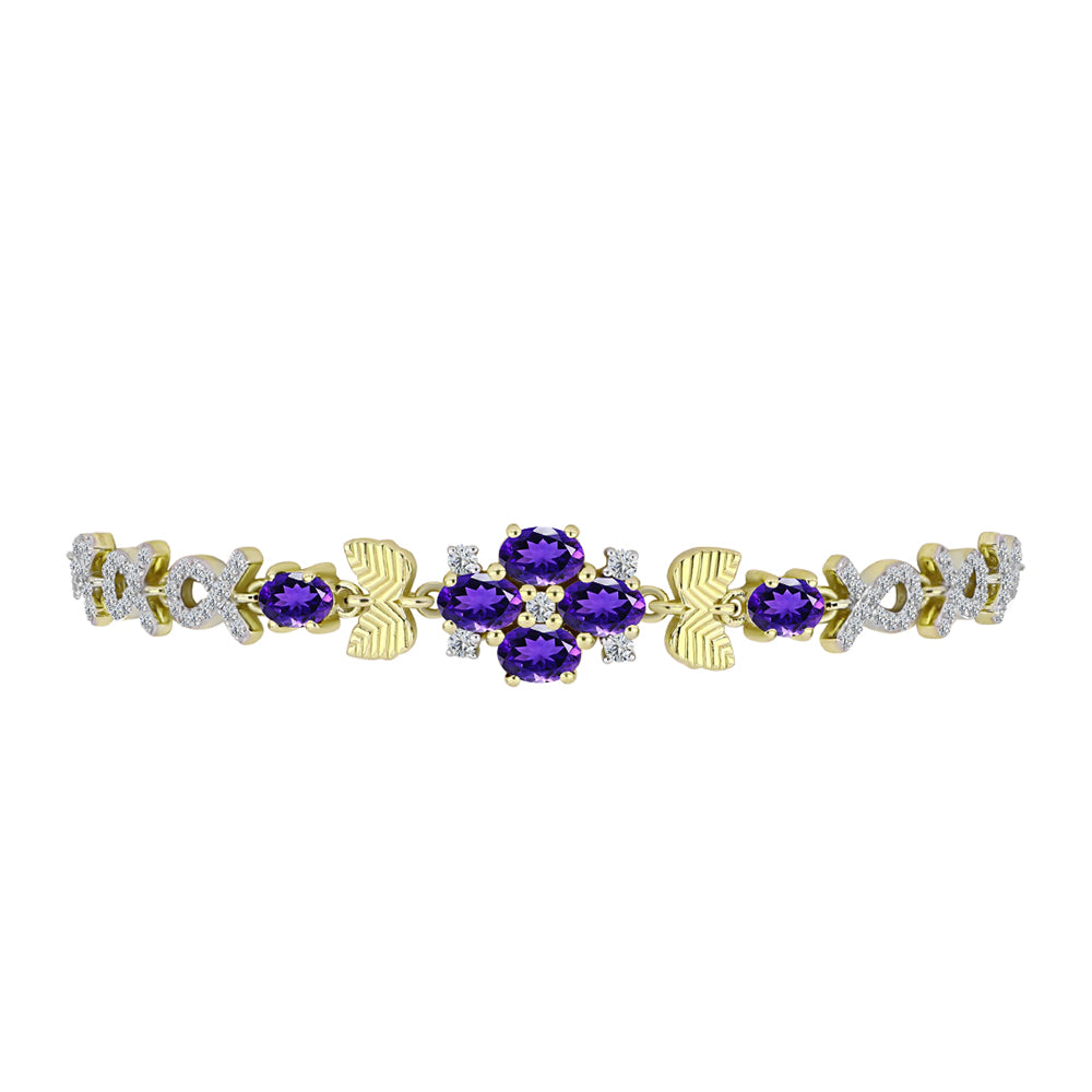 Pulsera de Plata Bañada en Oro con Amatista de Marruecos y Topacio Blanco 2 