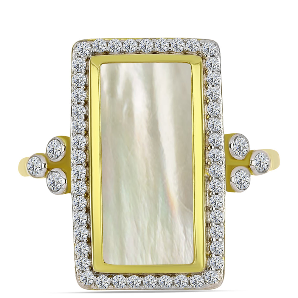 Anillo de Plata Bañada en Oro con Madreperla y Topacio Blanco