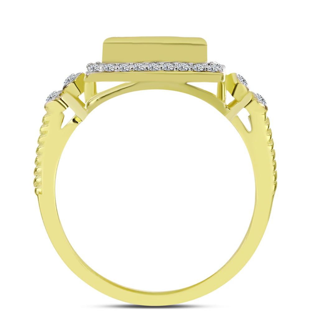 Anillo de Plata Bañada en Oro con Madreperla y Topacio Blanco