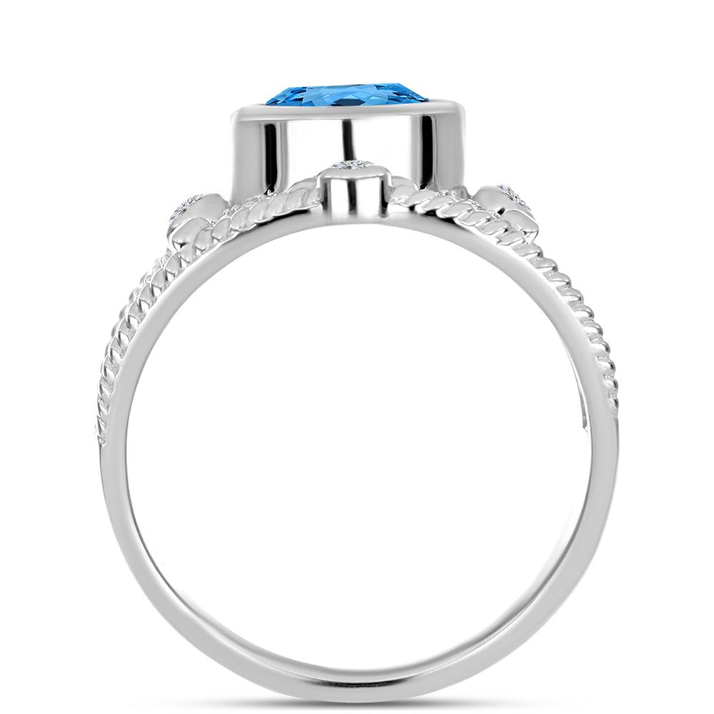Anillo de Plata con Topacio Azul Suizo y Topacio Blanco