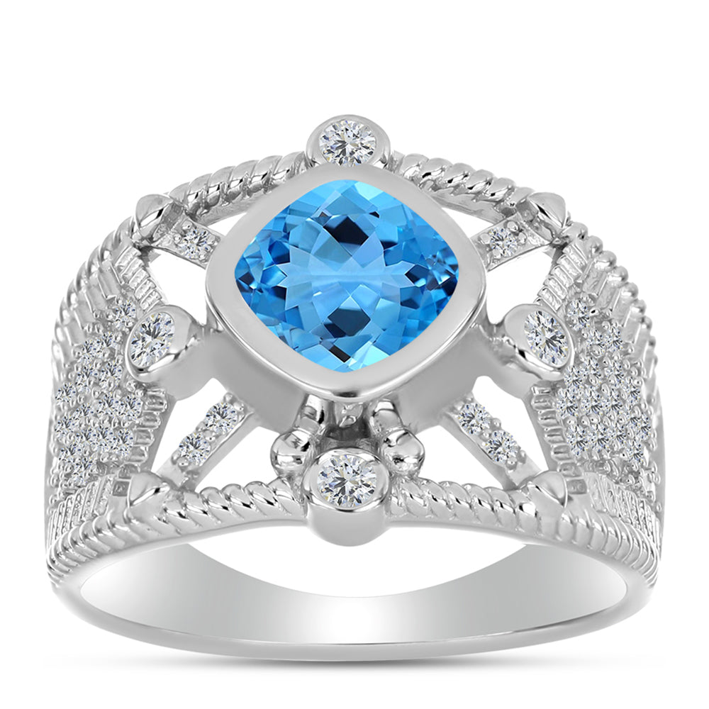 Anillo de Plata con Topacio Azul Suizo y Topacio Blanco 3 