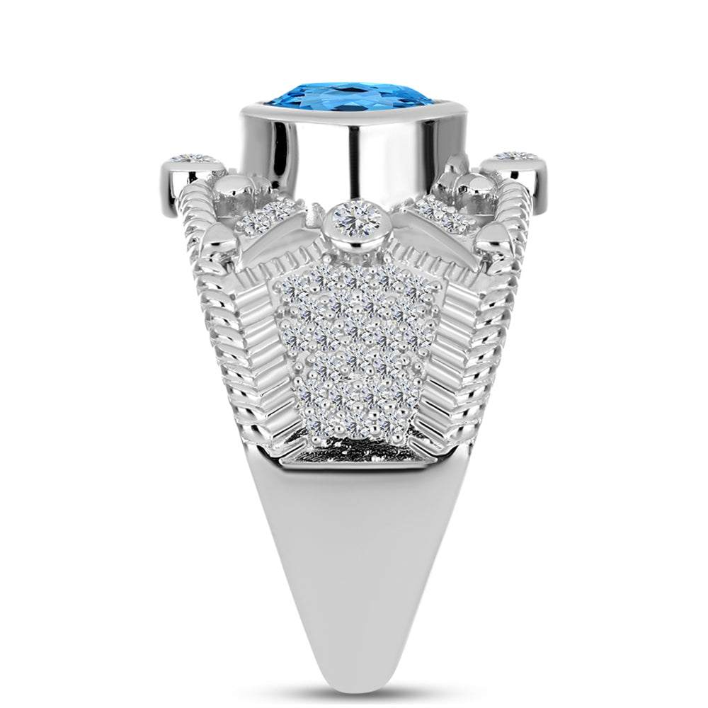Anillo de Plata con Topacio Azul Suizo y Topacio Blanco 4 