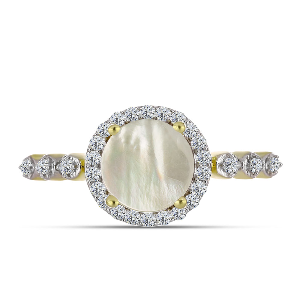 Anillo de Plata Bañada en Oro con Madreperla y Topacio Blanco 1 