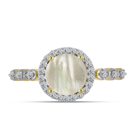 Anillo de Plata Bañada en Oro con Madreperla y Topacio Blanco