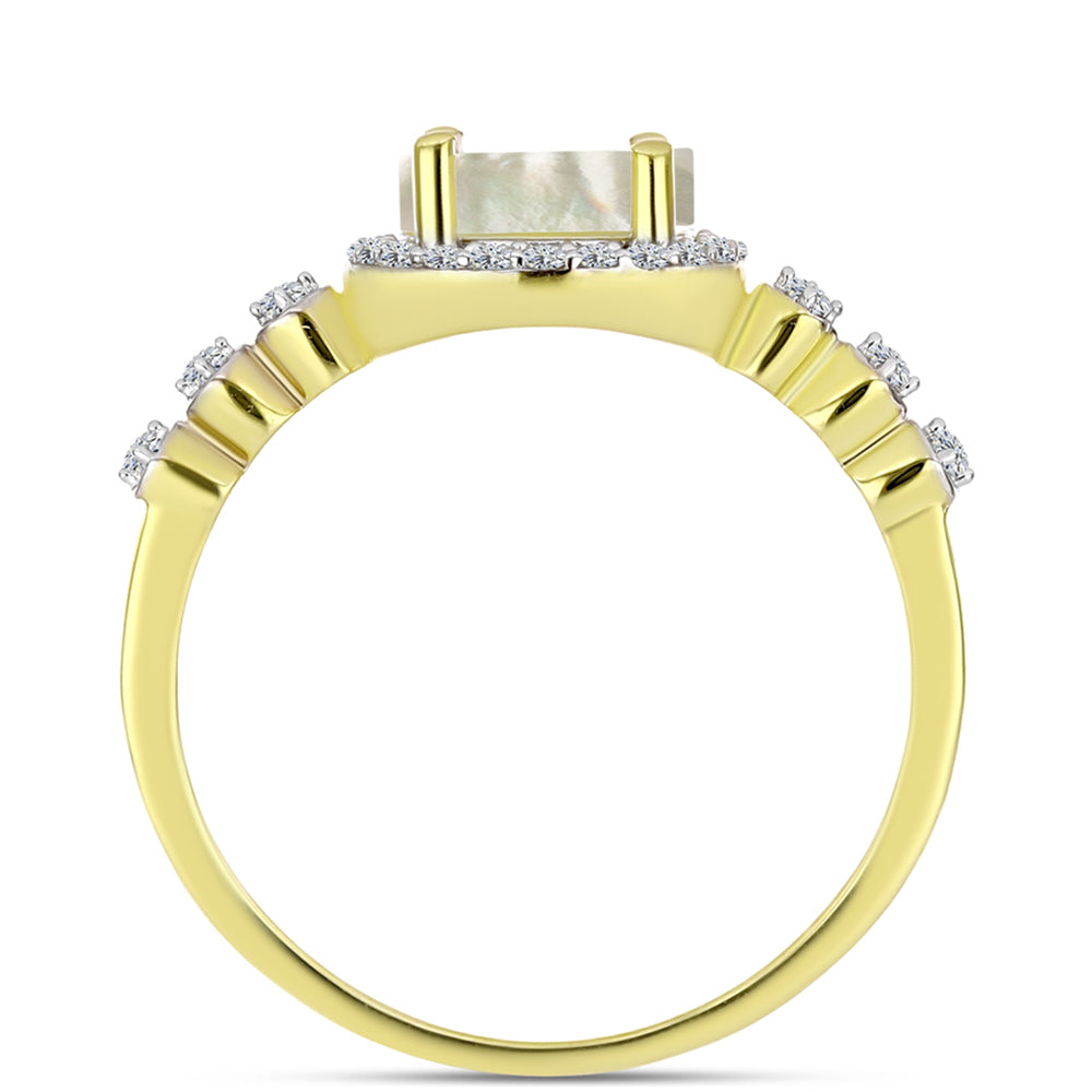 Anillo de Plata Bañada en Oro con Madreperla y Topacio Blanco