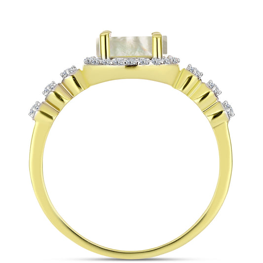 Anillo de Plata Bañada en Oro con Madreperla y Topacio Blanco