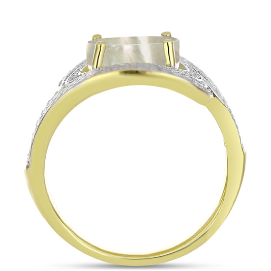 Anillo de Plata Bañada en Oro con Madreperla y Topacio Blanco