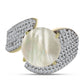 Anillo de Plata Bañada en Oro con Madreperla y Topacio Blanco