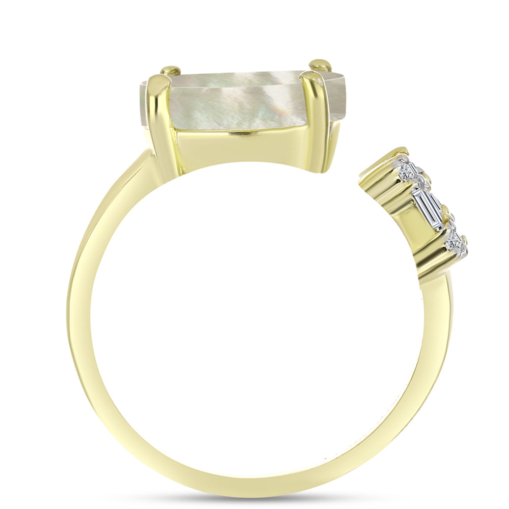 Anillo de Plata Bañada en Oro con Madreperla y Zircón Blanco 2 