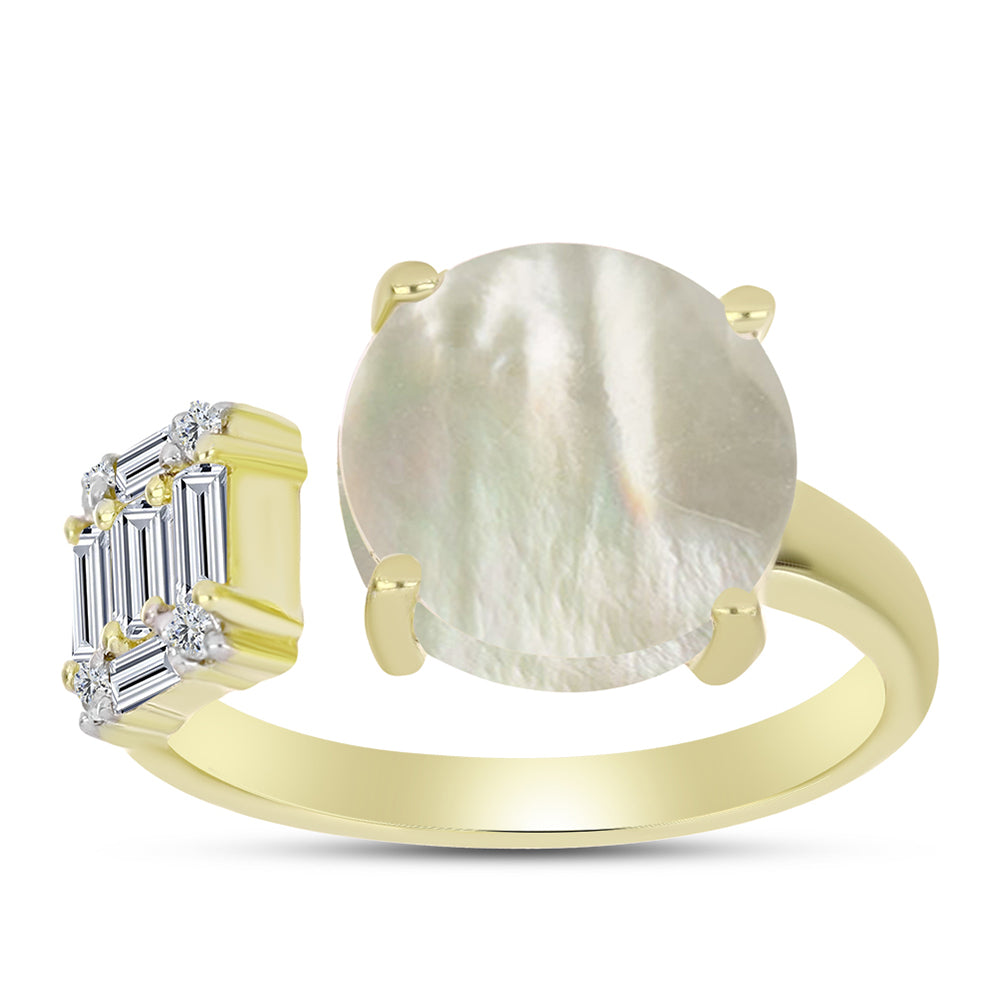 Anillo de Plata Bañada en Oro con Madreperla y Zircón Blanco