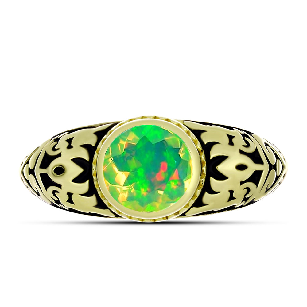 Anillo de Plata Bañada en Oro con Ópalo Verde Etíope de Lega Dembi 2 