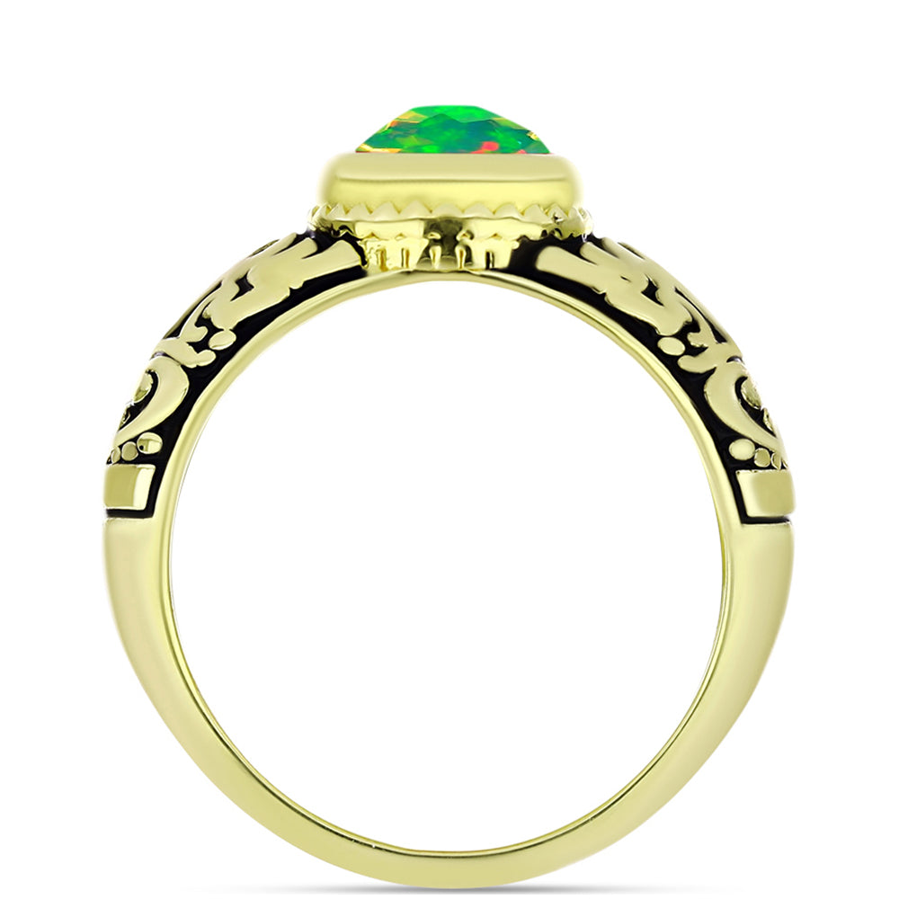 Anillo de Plata Bañada en Oro con Ópalo Verde Etíope de Lega Dembi
