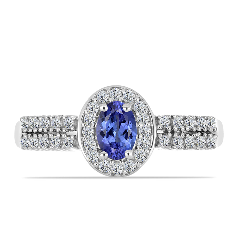 Anillo de Plata con Tanzanita AAA y Topacio Blanco 1 