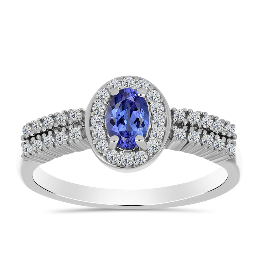 Anillo de Plata con Tanzanita AAA y Topacio Blanco