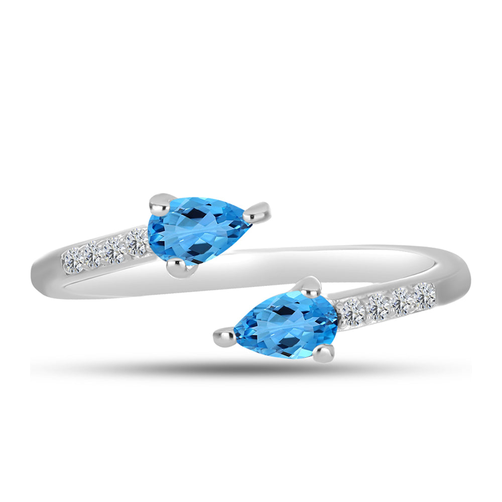 Anillo de Plata con Topacio Azul Suizo y Topacio Blanco